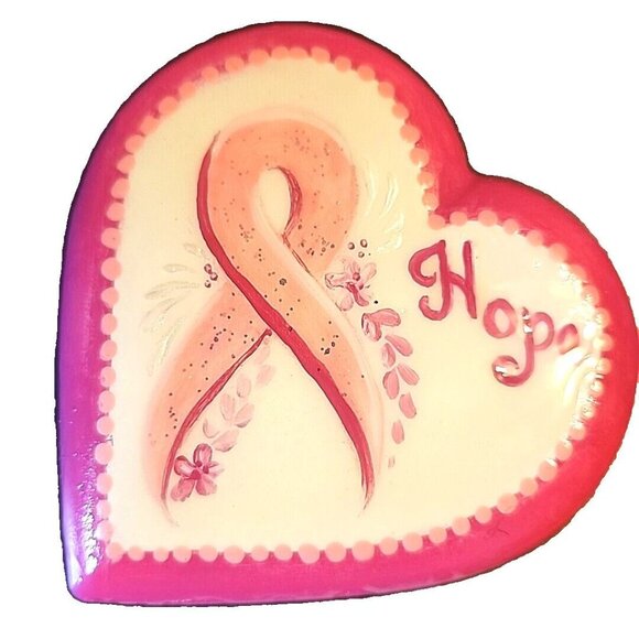 3.75 Inch Hand Painted Hand Made Heart Rock Hope Breast Cancer Survivor Pink - Picture 1 of 7
